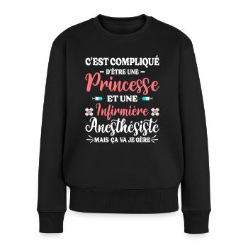Humour Femme Princesse Infirmière Anesthésiste - Pull Premium bio Femme - noir - Devant - Julia (174cm)
