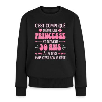 Femme Princesse Anniversaire 30 Ans - Pull Premium bio Femme - noir - Devant - Julia (174cm)
