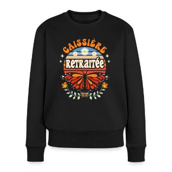 Retro Cadeau Retraite Caissière - Pull Premium bio Femme - noir - Devant - Julia (174cm)