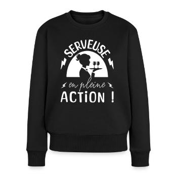 Serveuse En Action Serveuse Humour - Pull Premium bio Femme - noir - Devant - Julia (174cm)
