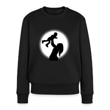 Glückliche Mutter und Sohn mit Mond Hintergrund - Frauen Premium Bio Pullover - Schwarz - Vorne - Julia (174cm)