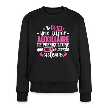 Auxiliaire Puériculture Puéricultrice Métier - Pull Premium bio Femme - noir - Devant - Julia (174cm)