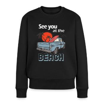 See you at the beach Beachlove Sunset - Frauen Premium Bio Pullover - Schwarz - Vorne - Julia (174cm)