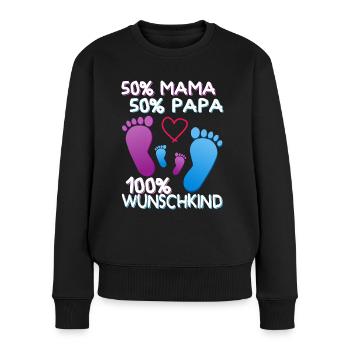 Mama Papa Babyfüße Geschenk Wunschkind Familie - Frauen Premium Bio Pullover - Schwarz - Vorne - Julia (174cm)