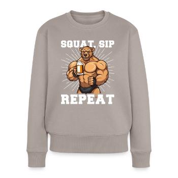 Bodybuilder Gym Beer Squat Sip Repeat - Women's Premium Organic Jumper - taupe - Front - Julia (174cm)