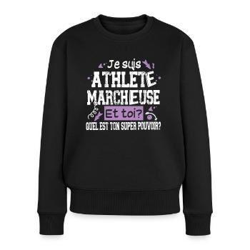 Athlète Marcheuse Randonnée Sport Cadeau Humour - Pull Premium bio Femme - noir - Devant - Julia (174cm)