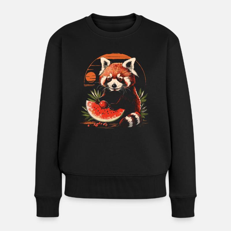 Roter Panda Katzenbär Red Panda Wassermelone Cool - Frauen Premium Bio Pullover - Schwarz