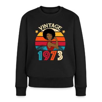 Vintage 1973 Jubiläum Frau Afro - Frauen Premium Bio Pullover - Schwarz - Vorne - Julia (174cm)