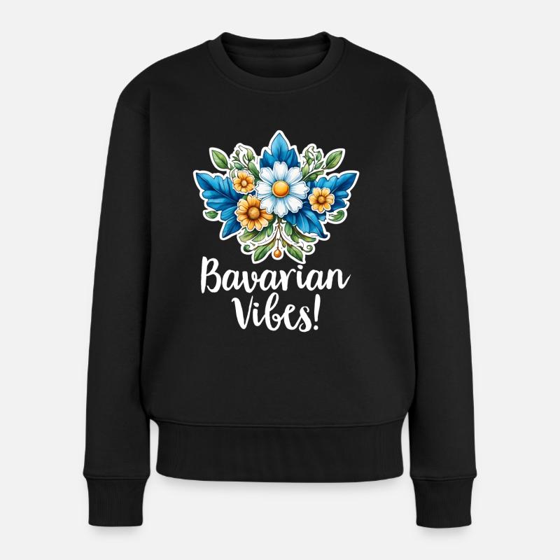 BAVARIAN VIBES BLUMENSTRAUSS - Frauen Premium Bio Pullover - Schwarz