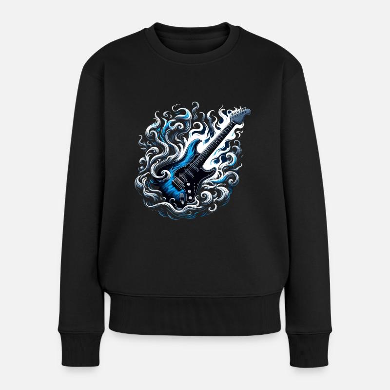 E-Gitarre mit Flammen - Frauen Premium Bio Pullover - Schwarz