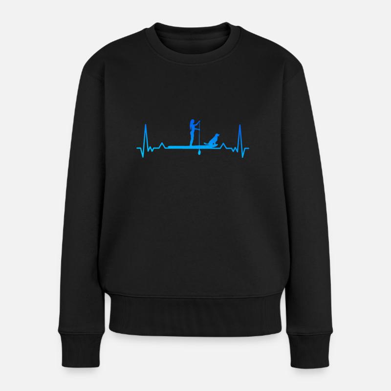 Frau - Hund Paddleboarding Herzschlag Geschenk - Frauen Premium Bio Pullover - Schwarz
