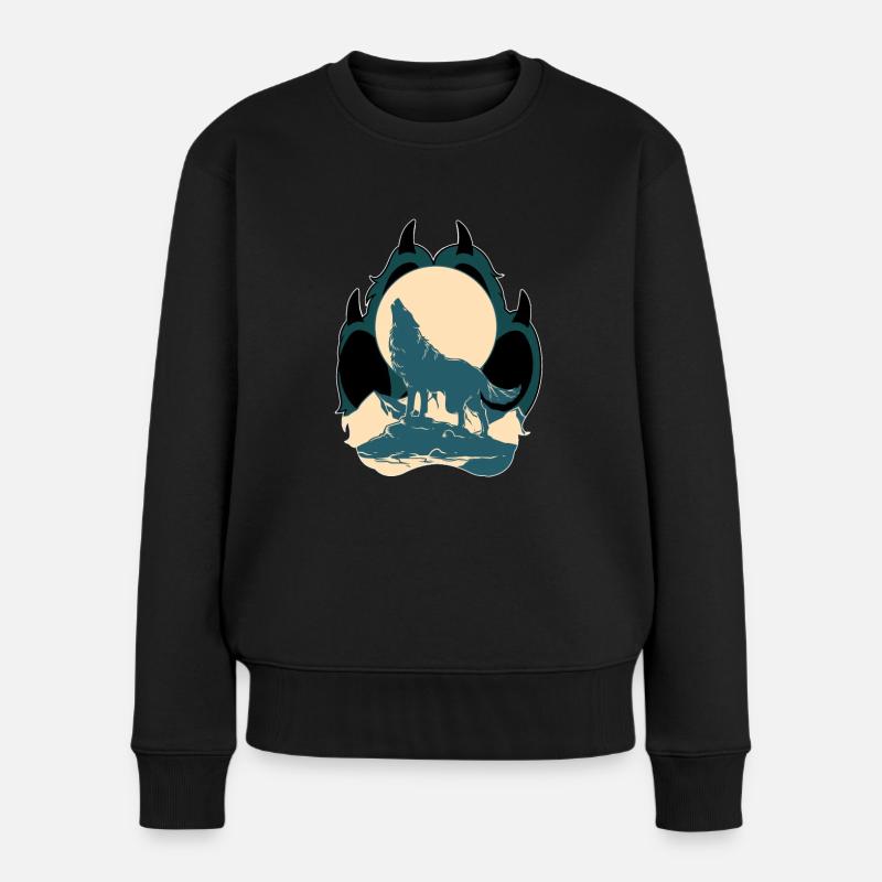 Wolf Pfote Kralle Mond Heulen - Frauen Premium Bio Pullover - Schwarz