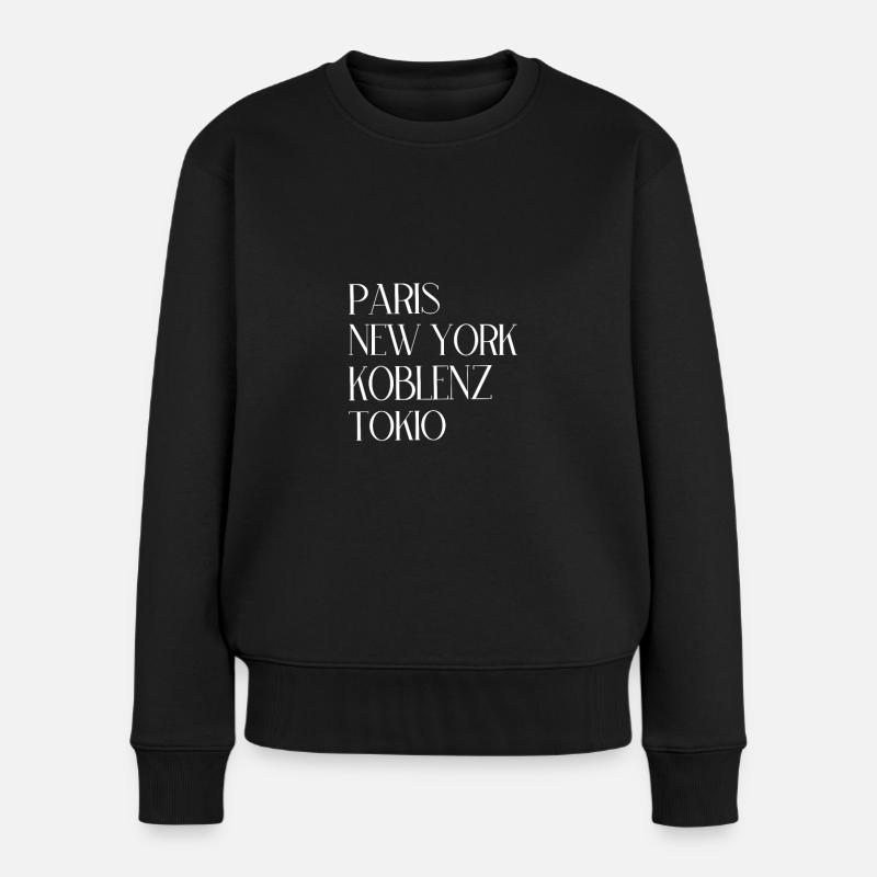 Paris New York Koblenz Tokio - Frauen Premium Bio Pullover - Schwarz