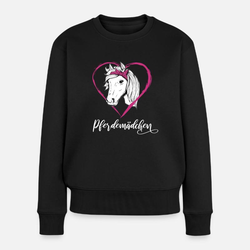 Pferdemädchen Pferde Herz Geschenkidee - Frauen Premium Bio Pullover - Schwarz