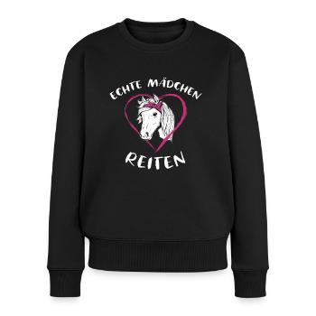 Echte Mädchen Reiten Pferde - Frauen Premium Bio Pullover - Schwarz - Vorne - Julia (174cm)