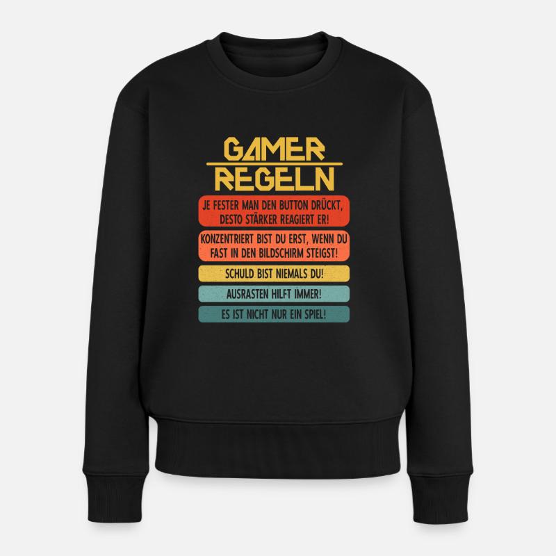 Gamer Regeln Zocker Computer PC Konsole Gaming - Frauen Premium Bio Pullover - Schwarz