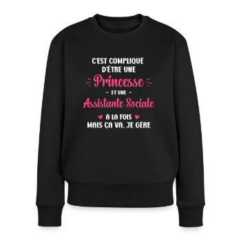 C est compliqué princesse et Assistante Sociale - Pull Premium bio Femme - noir - Devant - Julia (174cm)