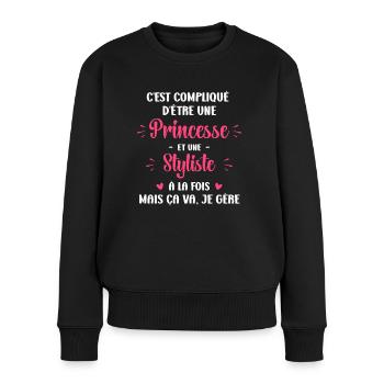 C est compliqué princesse et Styliste - Pull Premium bio Femme - noir - Devant - Julia (174cm)