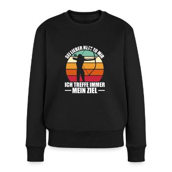 Bogensport Bogenschießen Geschenkidee Frau - Frauen Premium Bio Pullover - Schwarz - Vorne - Julia (174cm)