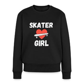 Skater Girl Geschenk Herz Liebe Skateboard Fahren - Frauen Premium Bio Pullover - Schwarz - Vorne - Julia (174cm)