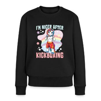 I'm Niver After Kickboxing Einhorn - Frauen Premium Bio Pullover - Schwarz - Vorne - Julia (174cm)
