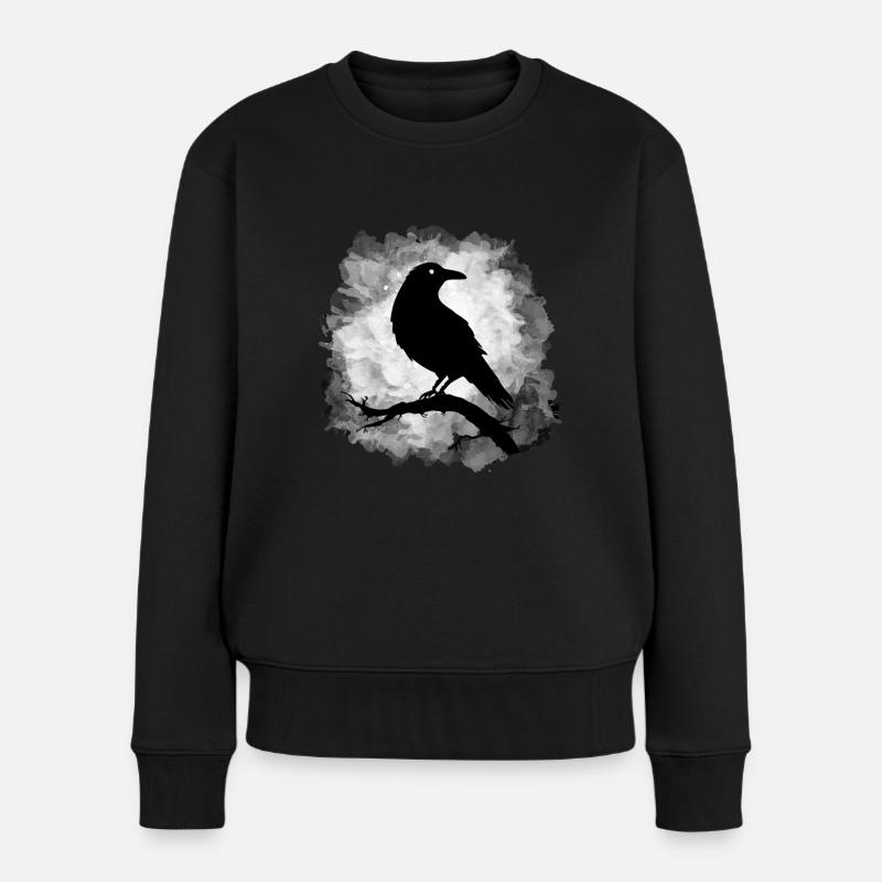 Rabe Krähe Mondschein Düster - Frauen Premium Bio Pullover - Schwarz