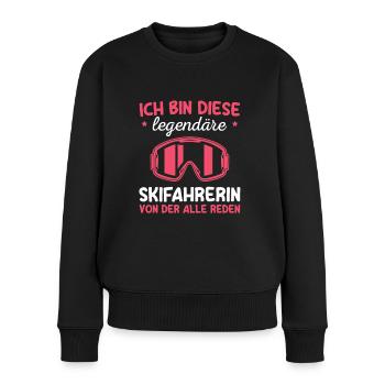 Wintersport Skifahren Skibrille Skifahrerin - Frauen Premium Bio Pullover - Schwarz - Vorne - Julia (174cm)