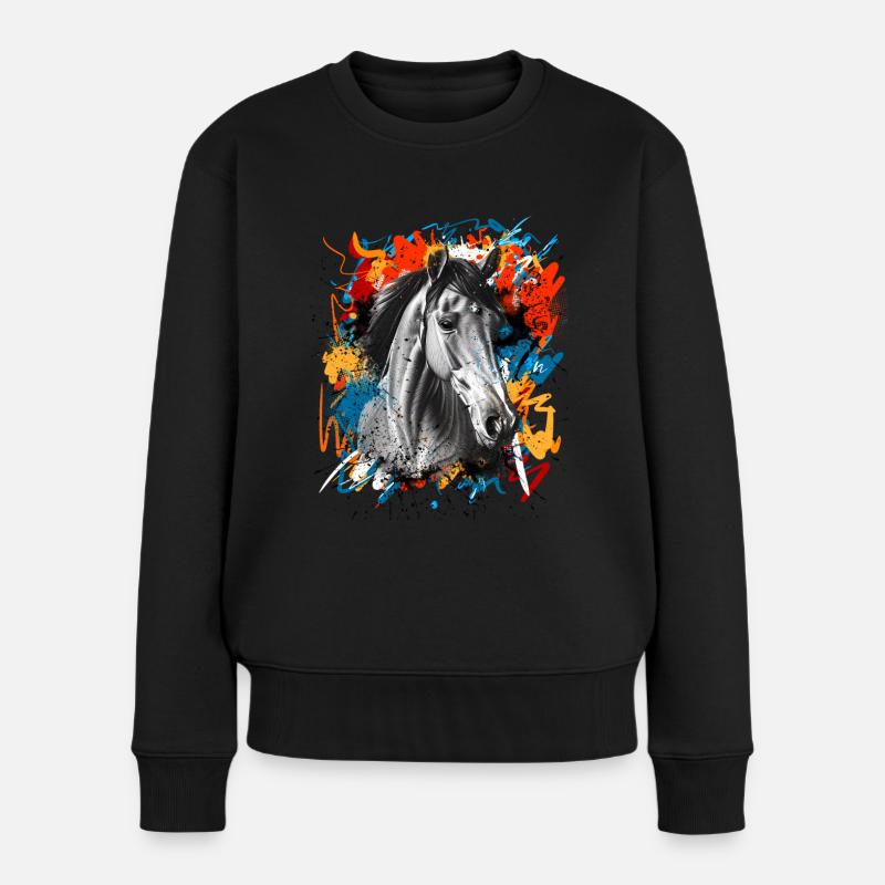 Pferd - Frauen Premium Bio Pullover - Schwarz