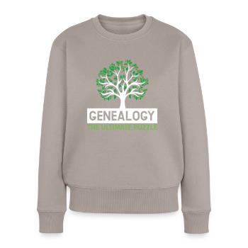 Genealogie Das ultimative Rätsel Genealogen - Frauen Premium Bio Pullover - Taupe - Vorne - Julia (174cm)