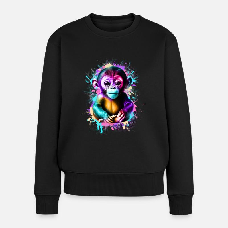 Affe Bunt - Frauen Premium Bio Pullover - Schwarz