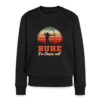 Bogenschießen Die Chefin zielt Schützin - Frauen Premium Bio Pullover - Schwarz - Vorne - Julia (174cm)