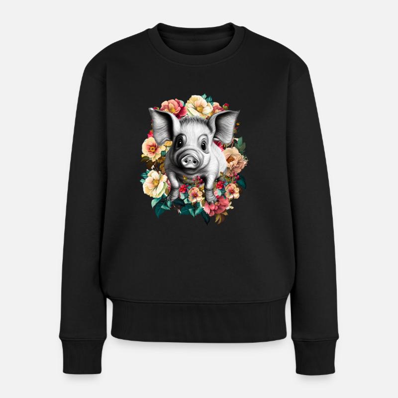 Schwein - Frauen Premium Bio Pullover - Schwarz
