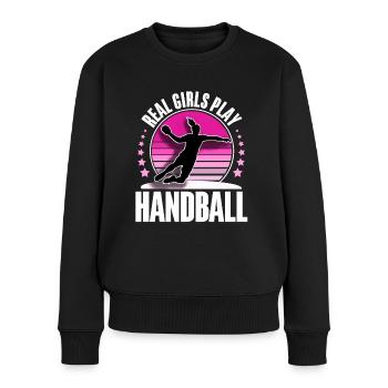 Handball Handballer - Frauen Premium Bio Pullover - Schwarz - Vorne - Julia (174cm)