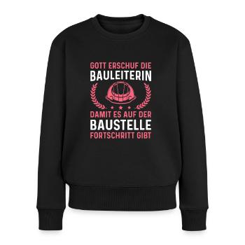 Bauleitung Damit es Fortschritt gibt Bauleiterin - Frauen Premium Bio Pullover - Schwarz - Vorne - Julia (174cm)