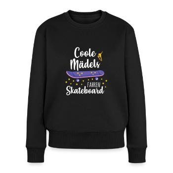 Coole Mädels fahren Skateboard - Frauen Premium Bio Pullover - Schwarz - Vorne - Julia (174cm)
