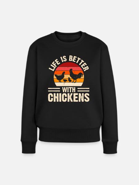 Hühner Huhn - Frauen Premium Bio Pullover - Schwarz
