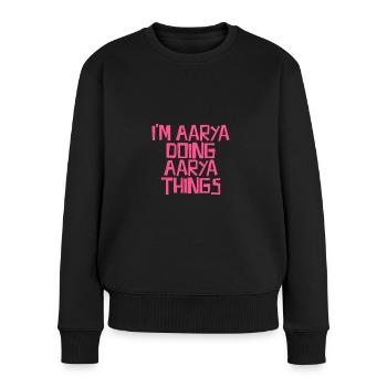 Je suis Aarya en train de faire des choses Aarya - Pull Premium bio Femme - noir - Devant - Julia (174cm)