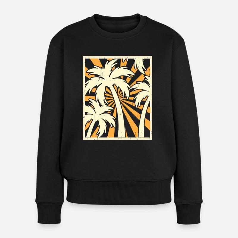 Palmen Retro Vintage - Frauen Premium Bio Pullover - Schwarz