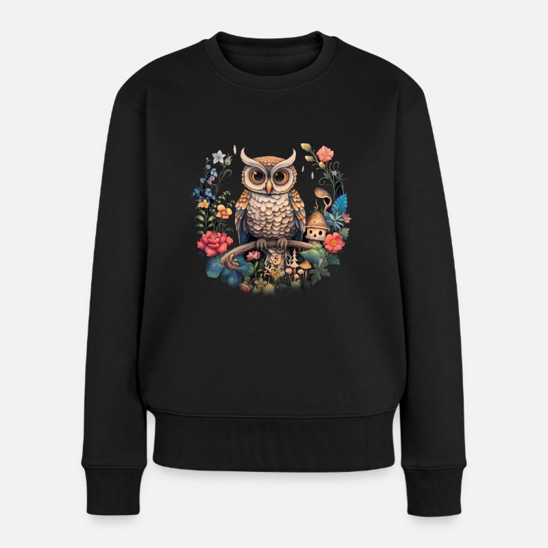 Eule Cottagecore Vintage Geschenk - Frauen Premium Bio Pullover - Schwarz