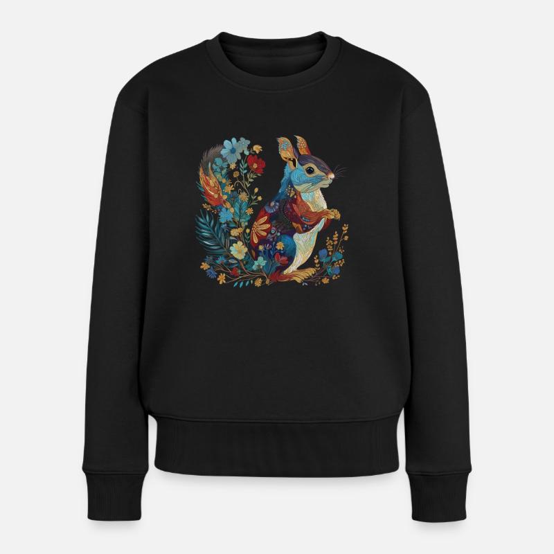 Eichhörnchen Blumen Vintage - Frauen Premium Bio Pullover - Schwarz
