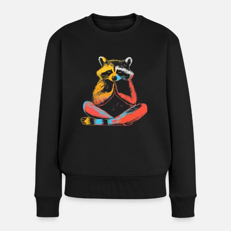 Waschbär Meditation Lustig Geschenk - Frauen Premium Bio Pullover - Schwarz