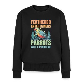 Feathered Entertainers Parrots - Frauen Premium Bio Pullover - Schwarz - Vorne - Julia (174cm)