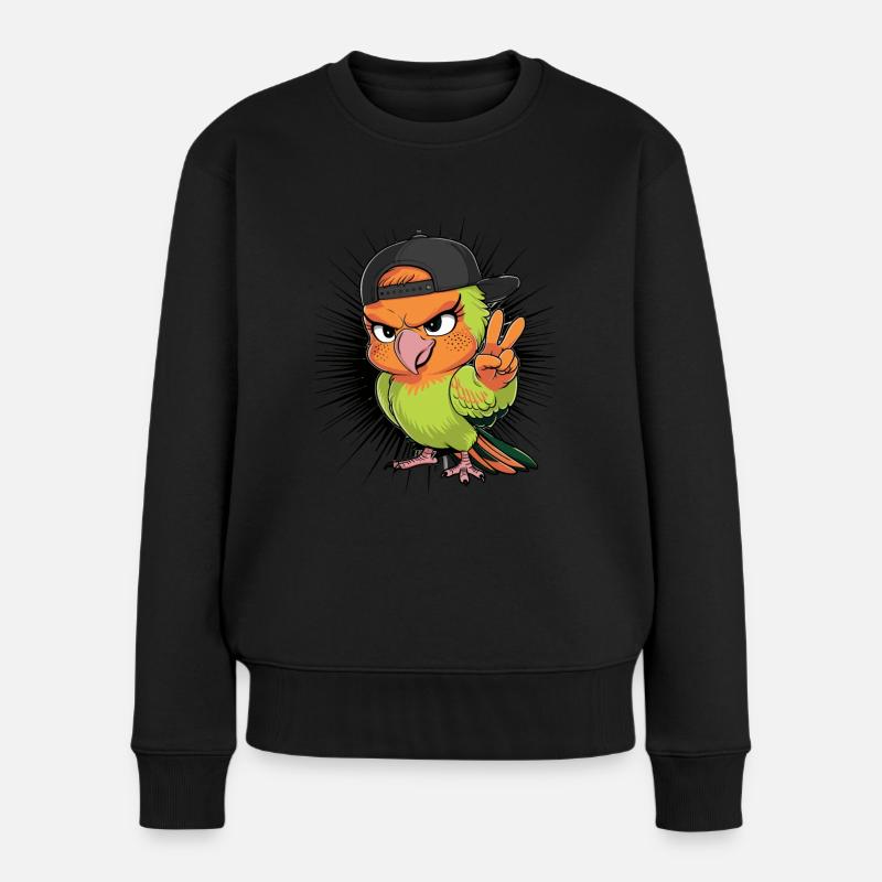 Cooler Papagei mit schwarzem Hut - Frauen Premium Bio Pullover - Schwarz