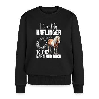Haflinger à l’écurie et au dos du propriétaire de chevaux Equestrian - Pull Premium bio Femme - noir - Devant - Julia (174cm)