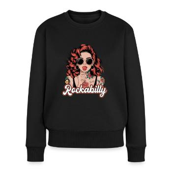 Cool Rockabilly Frau im Syle der 50er - Frauen Premium Bio Pullover - Schwarz - Vorne - Julia (174cm)