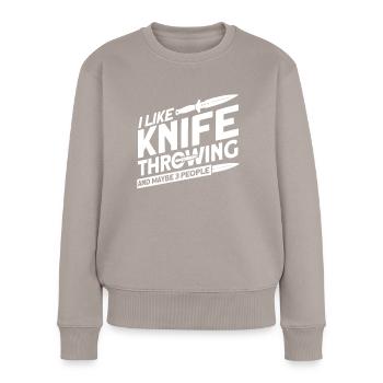 Messerwurfscheibe Geschenk Messerwerfer - Frauen Premium Bio Pullover - Taupe - Vorne - Julia (174cm)