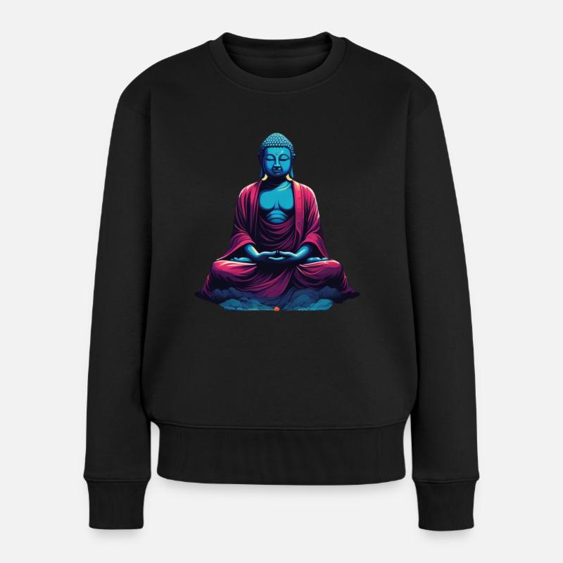 Blauer Buddha in Meditation Versenkung Dualität - Frauen Premium Bio Pullover - Schwarz
