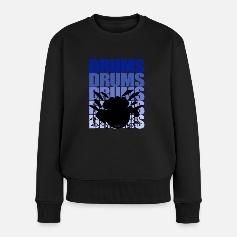 Drums blue - Frauen Premium Bio Pullover - Schwarz