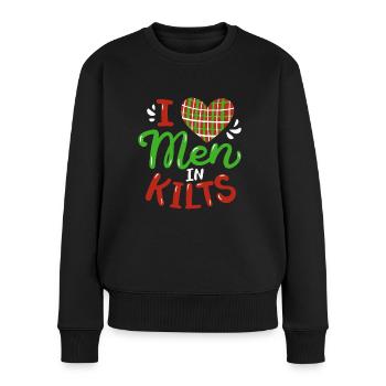 Lustiges I Love Men In Kilts Celtic Plaid Scotland - Frauen Premium Bio Pullover - Schwarz - Vorne - Julia (174cm)