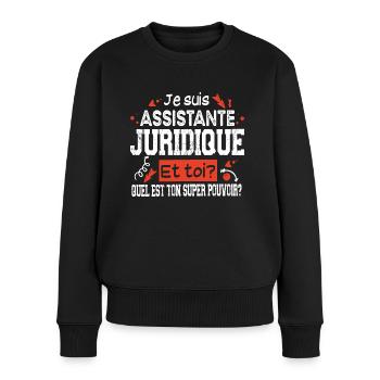 Assistante Juridique Juriste Super Pouvoir Cadeau - Pull Premium bio Femme - noir - Devant - Julia (174cm)